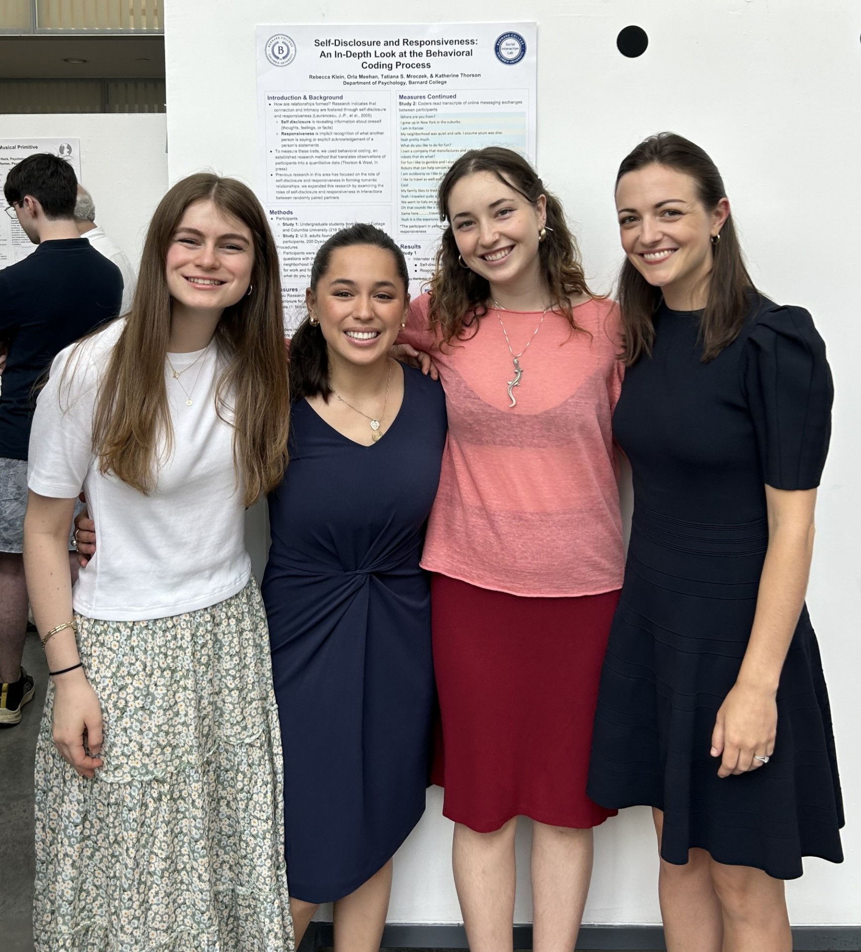 Rebecca Klein, Orla Meehan, and Tatiana Santos presenting poster at the SRI 2024 Poster Session with their mentor, Kate Thorson